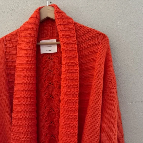 Understarted Leather Rodeo Duster Cardigan Sweater Med Orange Fringe Western - Picture 11 of 16